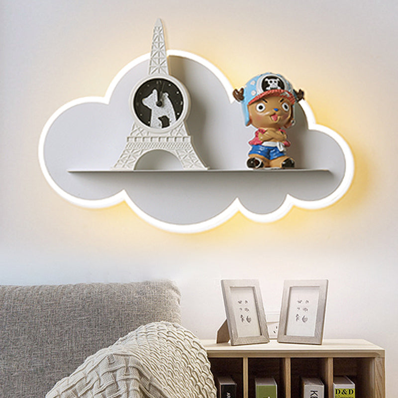 Acrylic Cloud Wall Light with Shelf Kids LED Wall Sconce in White for Child Bedroom