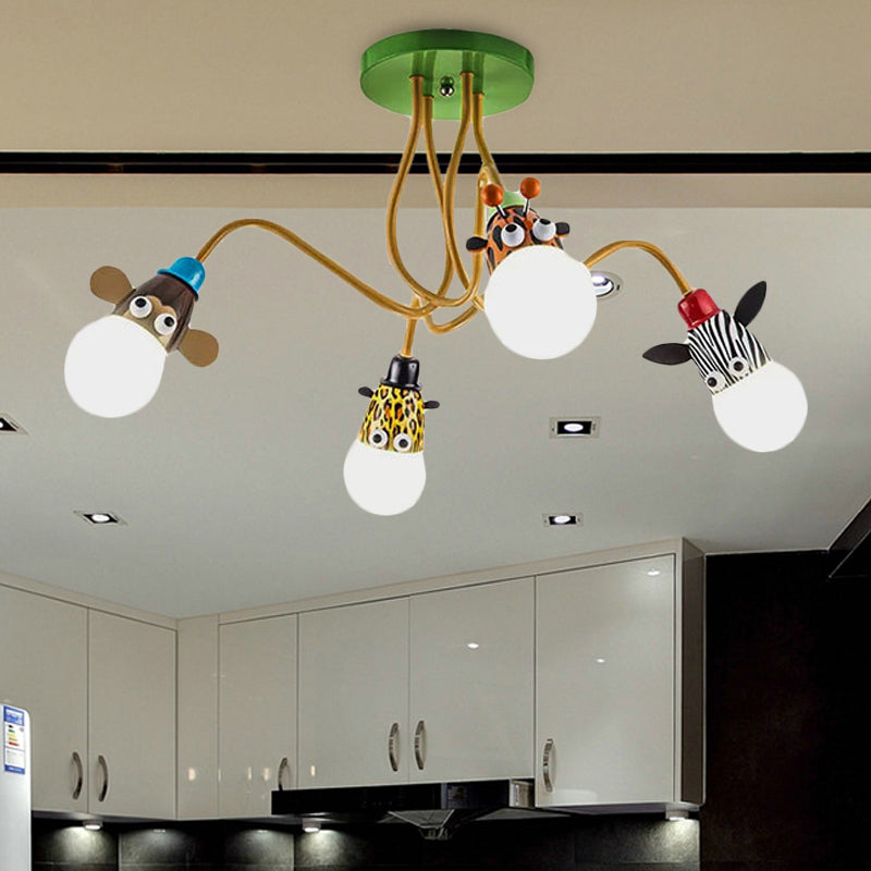 Animal Shaped Ceiling Fixture Cartoon Style Metal Multi-Color Pendant Light for Kindergarten