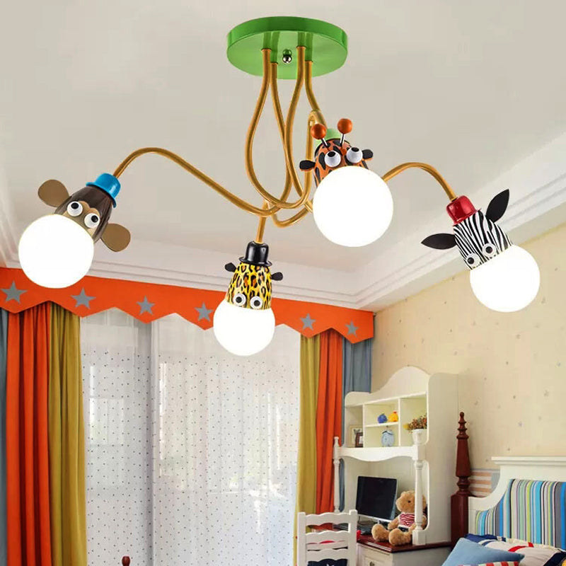 Animal Shaped Ceiling Fixture Cartoon Style Metal Multi-Color Pendant Light for Kindergarten