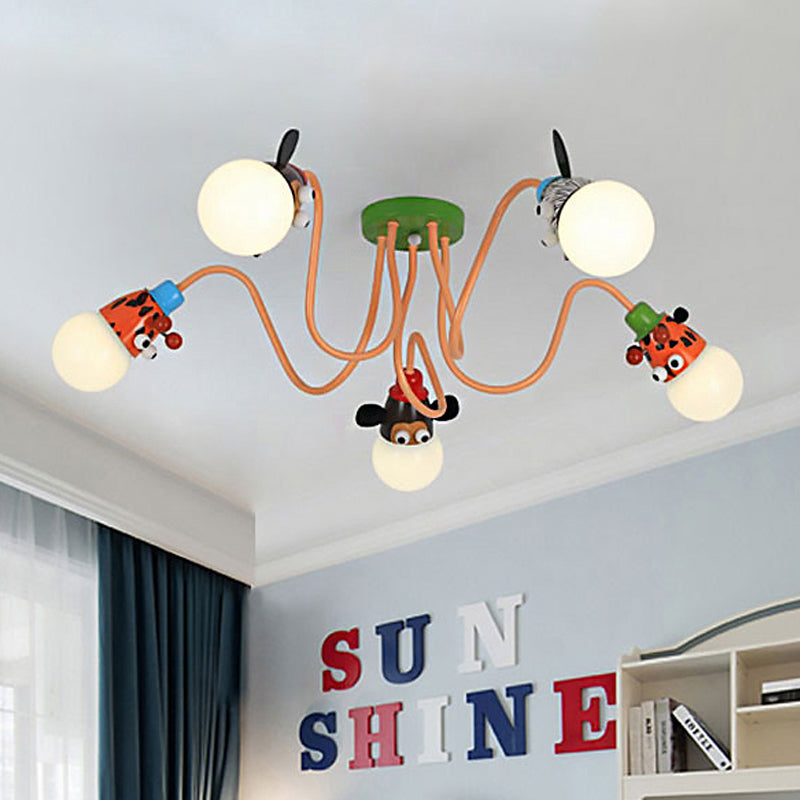 Animal Shaped Ceiling Fixture Cartoon Style Metal Multi-Color Pendant Light for Kindergarten
