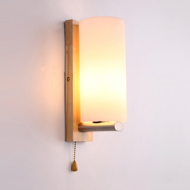 Simple Tube Shape Sconce Lighting Opal Glass 1 Bulb White Finish Wall Lamp for Bedroom Cafe
