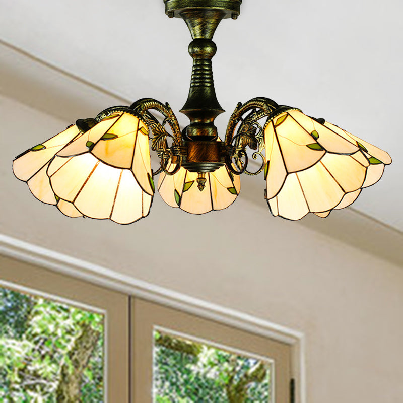 Buntglas Tiffany Style Blatt/Pfauen Schwanz/Blütenheize Beleuchtung 3/5 Lichter hängen Deckenlicht in antiker Bronze