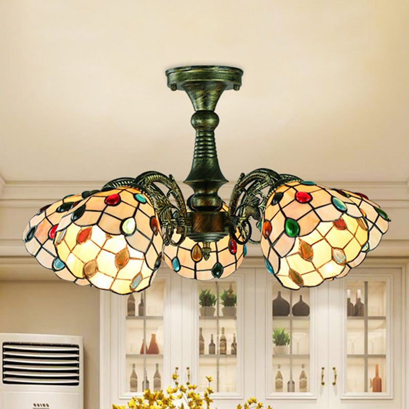 Buntglas Tiffany Style Blatt/Pfauen Schwanz/Blütenheize Beleuchtung 3/5 Lichter hängen Deckenlicht in antiker Bronze