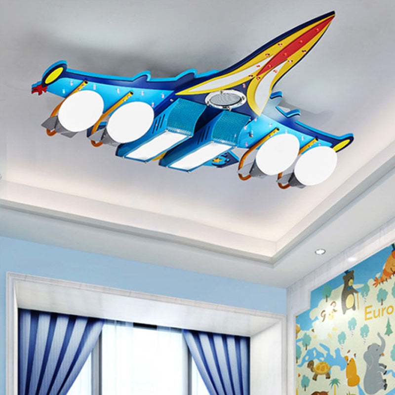 Boys Bedroom Fighter Airplane Massimale Monte Light Glass Cool Blue Flush Light