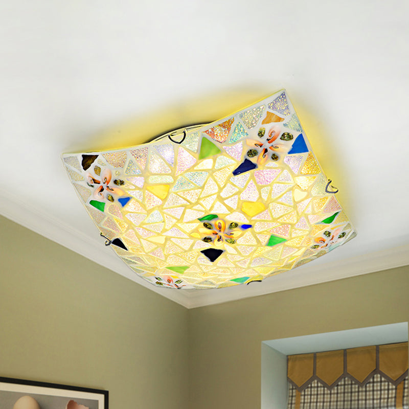 Blu/bianco convesso a filo quadrato Montaggio Luce 12 "/16" Larghezza Tiffany macchiata di vetro per soggiorno per soggiorno