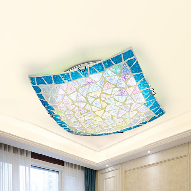 Blu/bianco convesso a filo quadrato Montaggio Luce 12 "/16" Larghezza Tiffany macchiata di vetro per soggiorno per soggiorno
