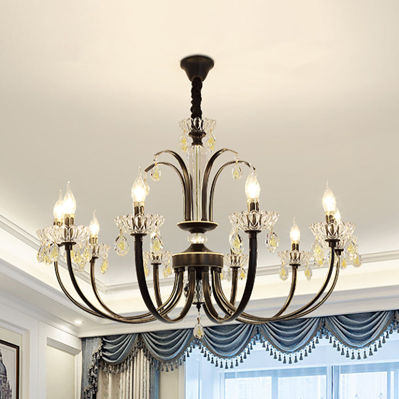 Black Candle Ceiling Light Traditional Metal 6/8/10 Lights Living Room Hanging Light Fixture