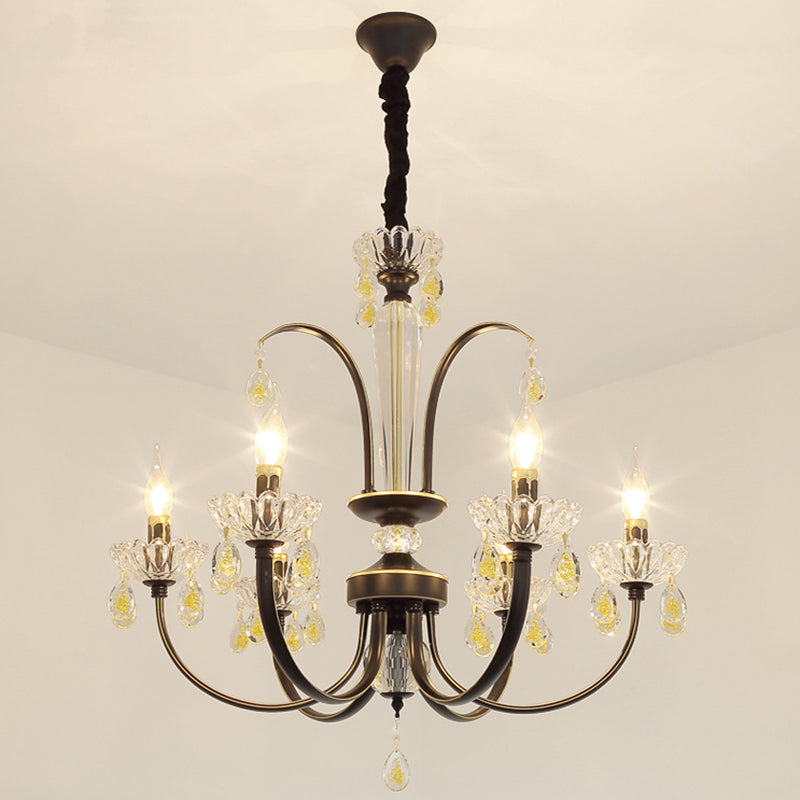 Black Candle Ceiling Light Traditional Metal 6/8/10 Lights Living Room Hanging Light Fixture