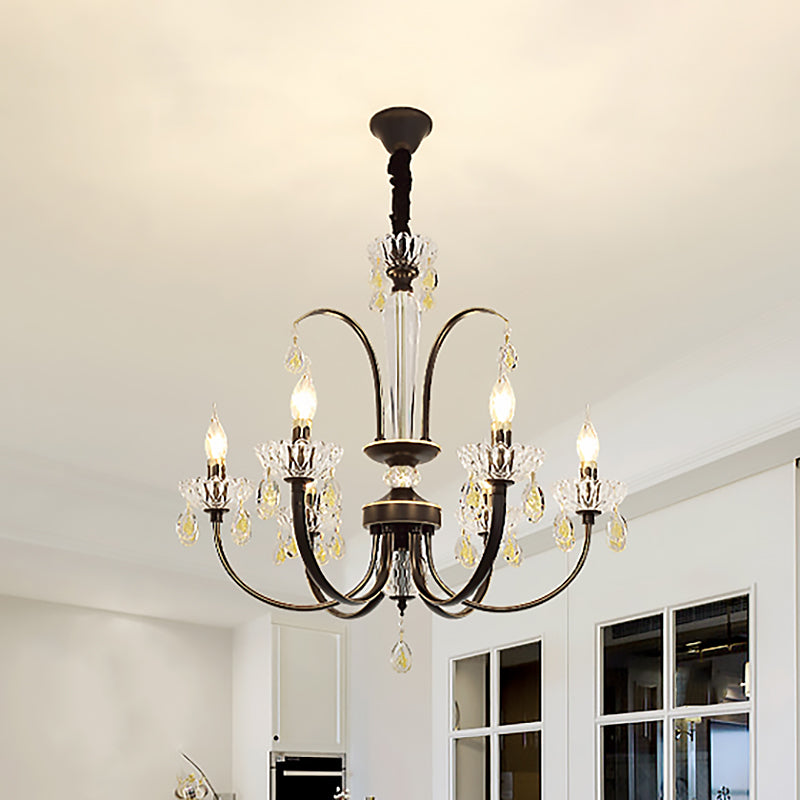 Black Candle Ceiling Light Traditional Metal 6/8/10 Lights Living Room Hanging Light Fixture