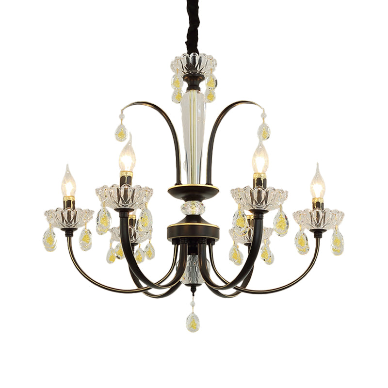 Black Candle Ceiling Light Traditional Metal 6/8/10 Lights Living Room Hanging Light Fixture