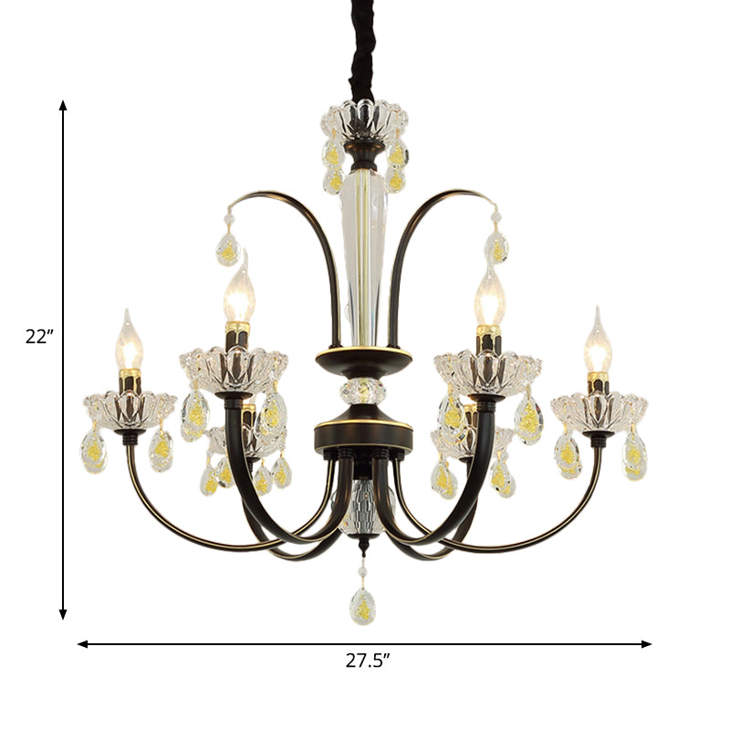 Black Candle Ceiling Light Traditional Metal 6/8/10 Lights Living Room Hanging Light Fixture