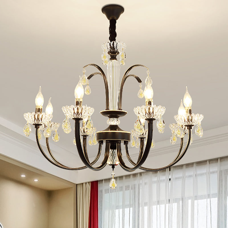 Black Candle Ceiling Light Traditional Metal 6/8/10 Lights Living Room Hanging Light Fixture