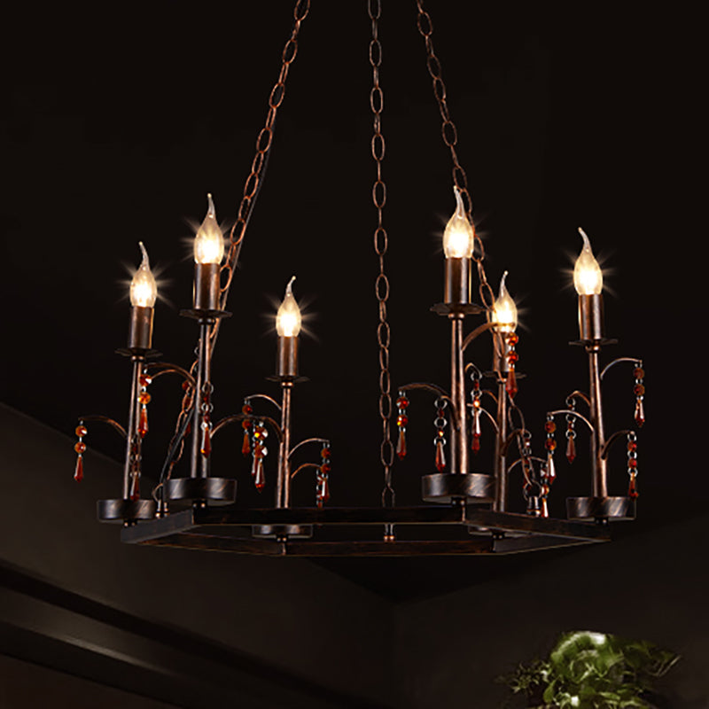 Metal Rust Pendant Lamp Geometric 6 Lights Vintage Chandelier Light Fixture for Dining Room