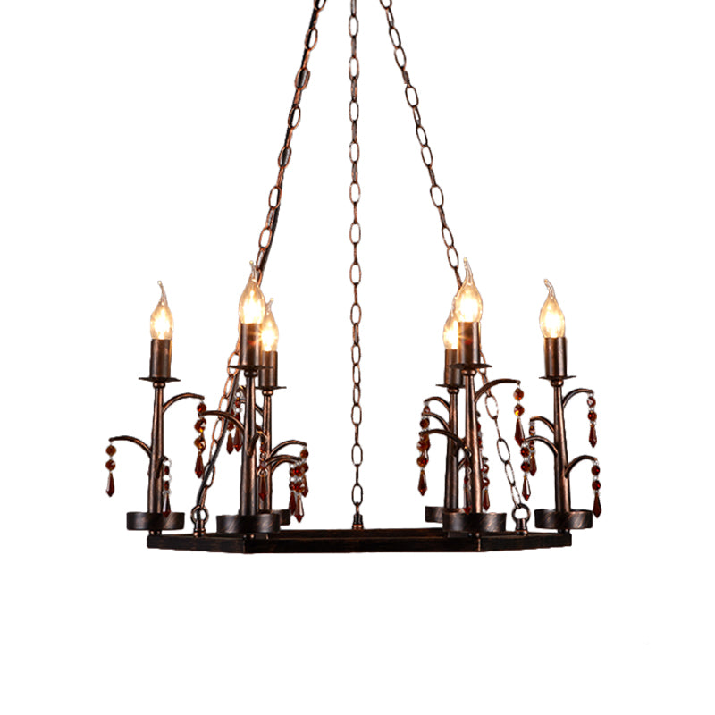 Metal Rust Pendant Lamp Geometric 6 Lights Vintage Chandelier Light Fixture for Dining Room