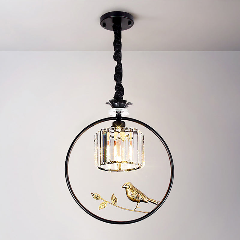 Cilinder kristal hangende lamp armatuur minimalistisch 1 lichte eetkamer hanglamp met goud/zwarte ring