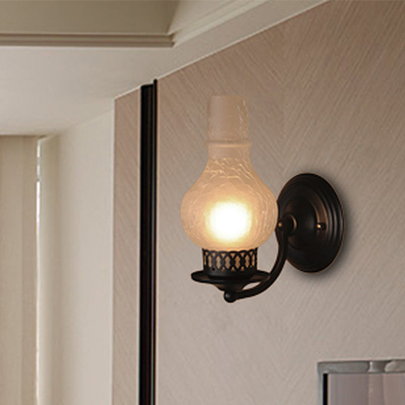 1 Bulb Vase Shade Wall Mounted Light Fixture Rustic White/Amber Crackle Glass Lighting for Corridor
