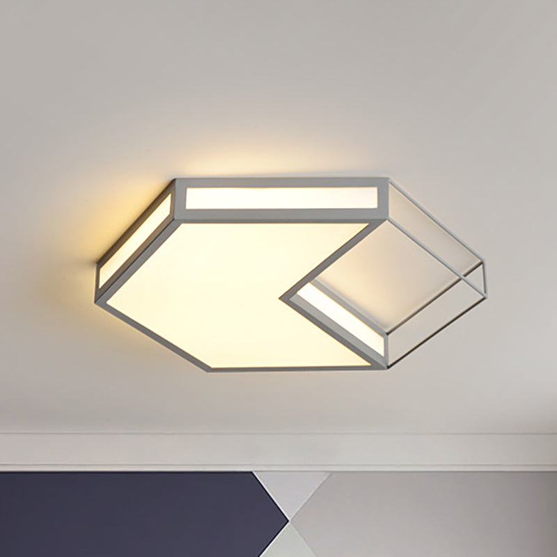Black/Grey Hexagon/Square Flush Light Modern Acrylic Led Ceiling Flushmount in Third Gear