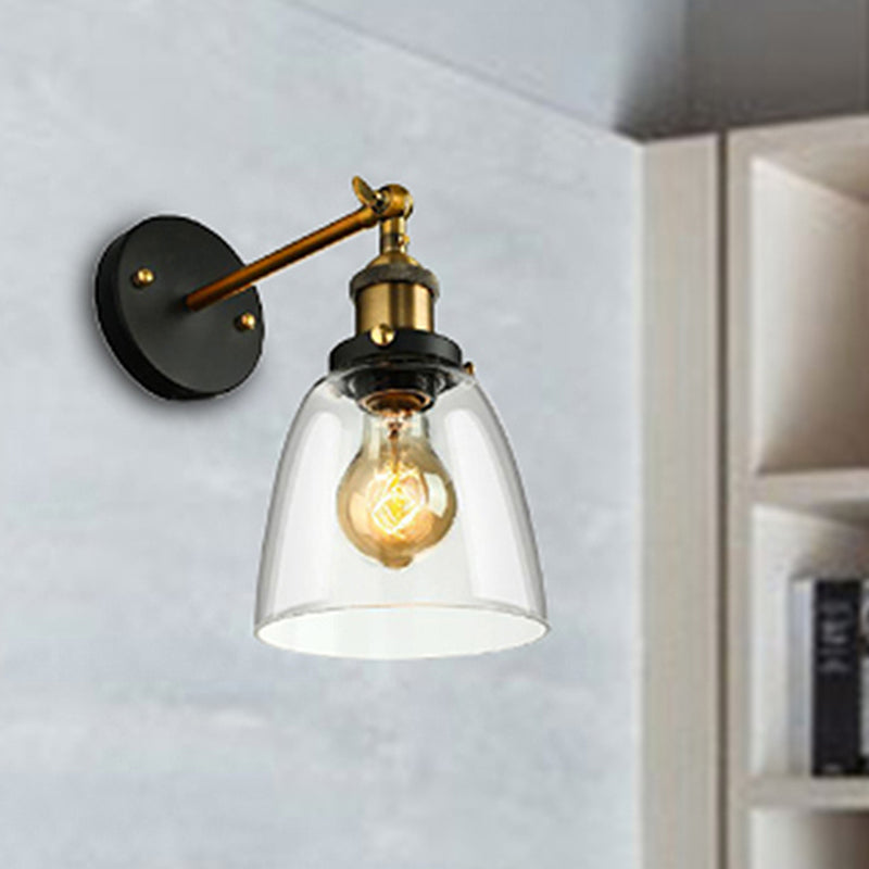 Tapered Bedroom Sconce Light Fixture Rustic Clear Glass 1 Light Black Wall Lamp with Plug-in Cord