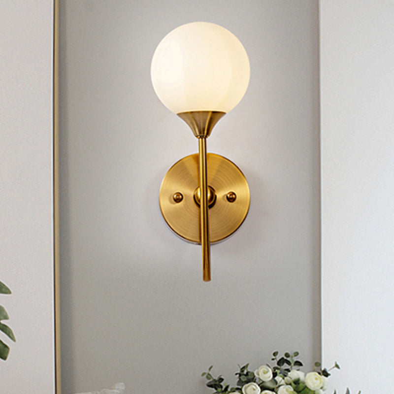 Elegant Stylish Ball Shade Wall Light 1/2 Lights Milk Glass Wall Sconce in Gold for Mirror Living Room