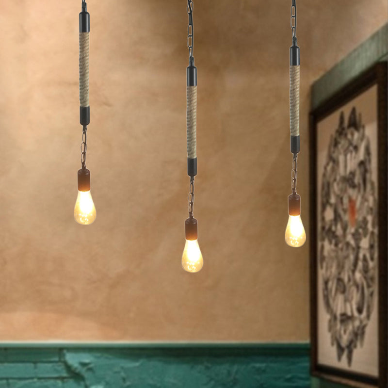 1 luce a sospensione a bulbo nudo a sospensione industriale con corda di canapa di canapa per il ristorante