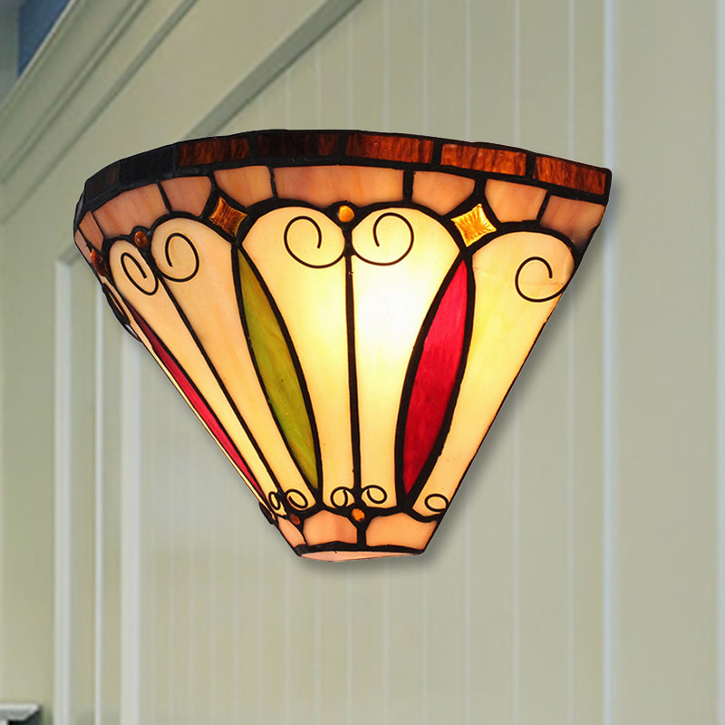 2 Lights Mini Wall Sconce with Bowl Shade Stained Glass Vintage Wall Light Fixture in Multi Color