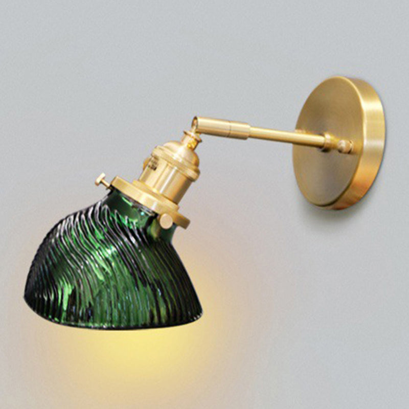 Rotatable Adult Bedroom Sconce Lamp Metal Single Light Green and Brass Wall Lamp