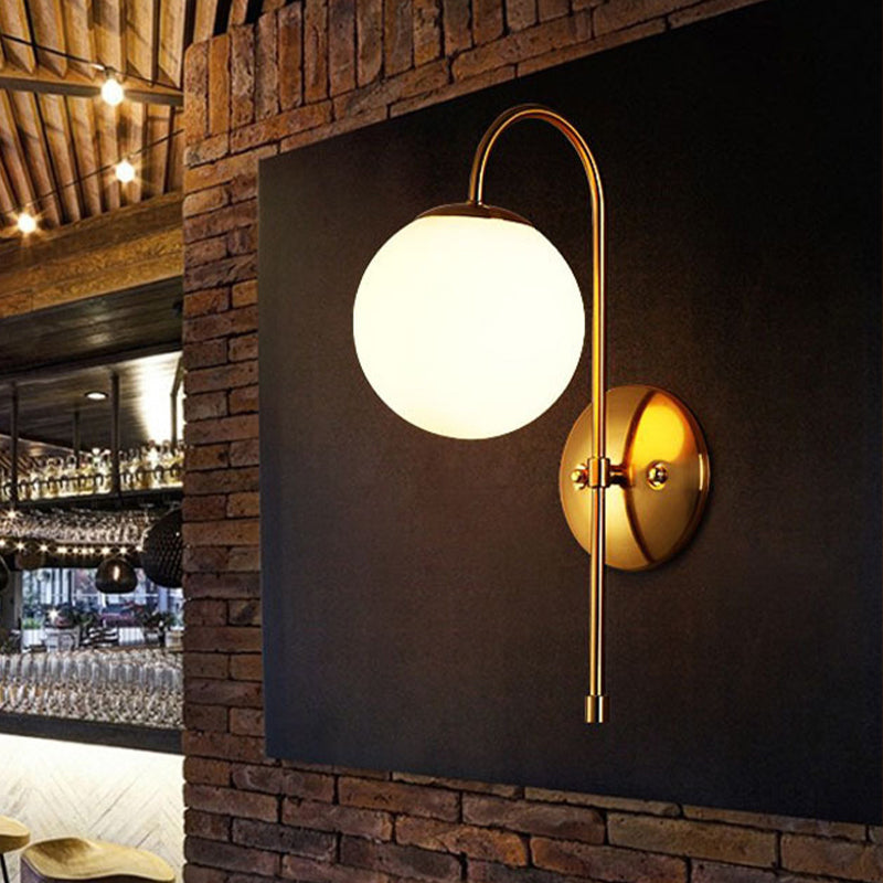 Brass Globe Wall Lighting Modern Opal Glass 1 Light Coffee Shop Sconce Light Fixture