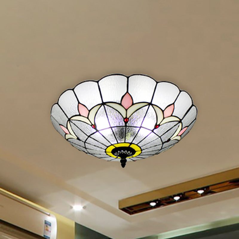 Classic Tiffany Bowl Ceiling Mount Light with Small Flower Glass Clear Ceiling Lamp for Bedroom