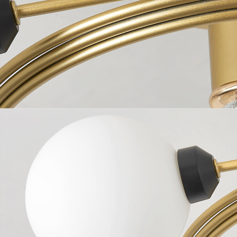 Gold Spiral Semi Flush Lighting Nordic 3/5 Lichter Deckeneinbau mit Orb Klar/Milch/Weiß Glasschirm