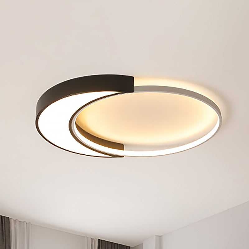 Modern Round Flush Lamp with Black and White Metal Shade Led Ceiling Flush Light in Warm/White, 19.5"/27" Wide