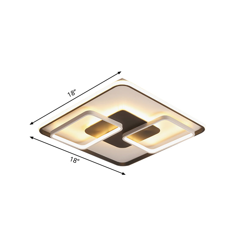 Black and White Geometric Flushmount Contemporary Metal Led Living Room Lighting in Warm/White Light, 18"/23.5"/35.5" W