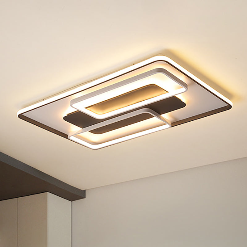 Black and White Geometric Flushmount Contemporary Metal Led Living Room Lighting in Warm/White Light, 18"/23.5"/35.5" W