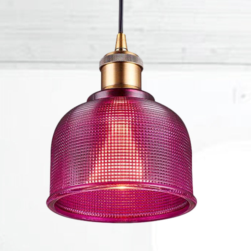 Single Light Dome Pendant Lighting Fixture Industrial Brass Prismatic Glass Hanging Ceiling Light in Red/Bronze/Blue