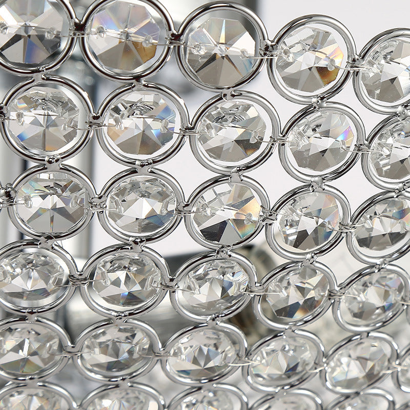 Clear K9 Crystal Bowl Semi Ceiling Flush Mount Contemporary Triple Light Chrome Close to Ceiling Light