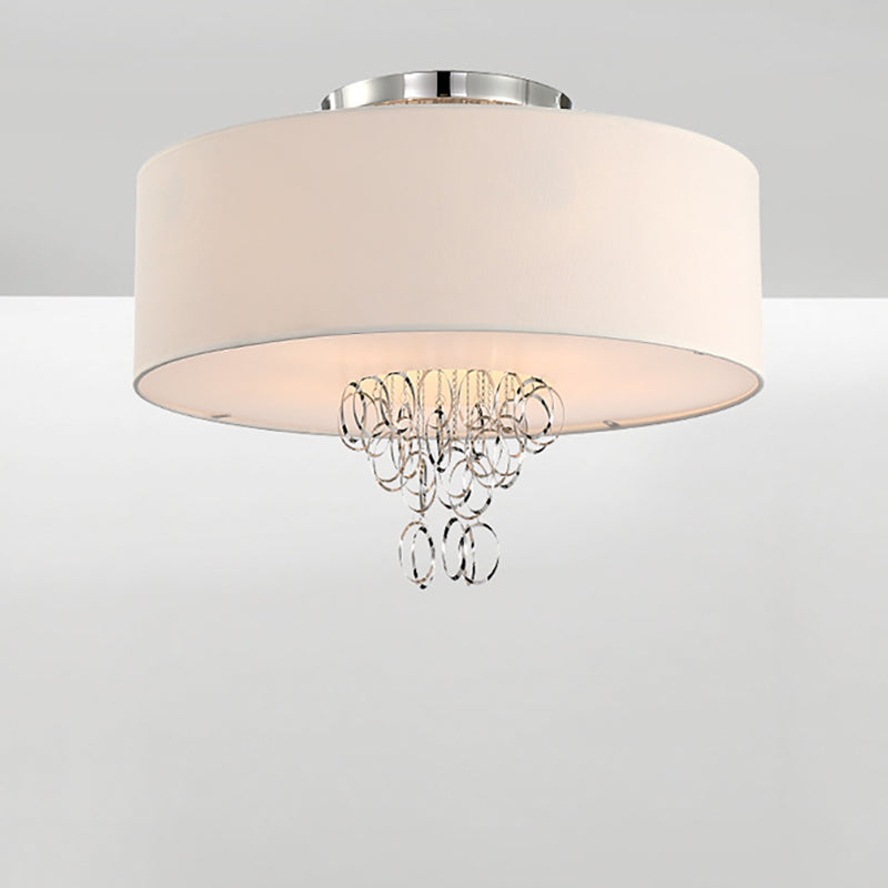 4/5 luci lampada a montaggio a filo tamburo con anello metallico in tessuto bianco ombra moderna luce soffitto, 19,5 "/23,5" w