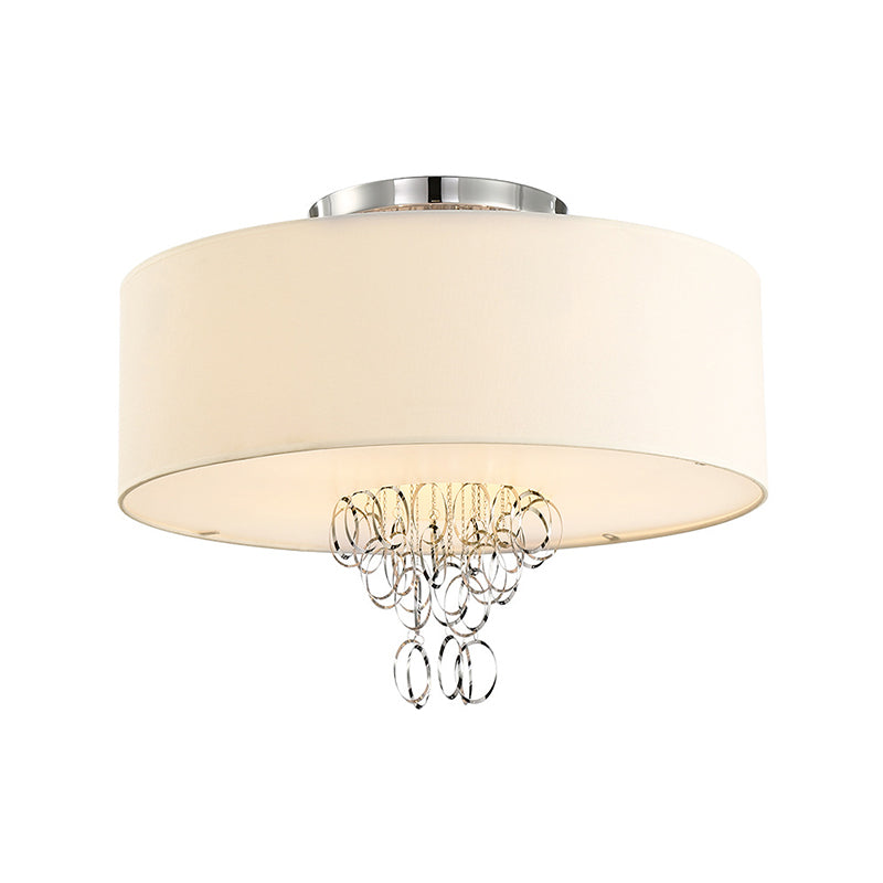 4/5 luci lampada a montaggio a filo tamburo con anello metallico in tessuto bianco ombra moderna luce soffitto, 19,5 "/23,5" w