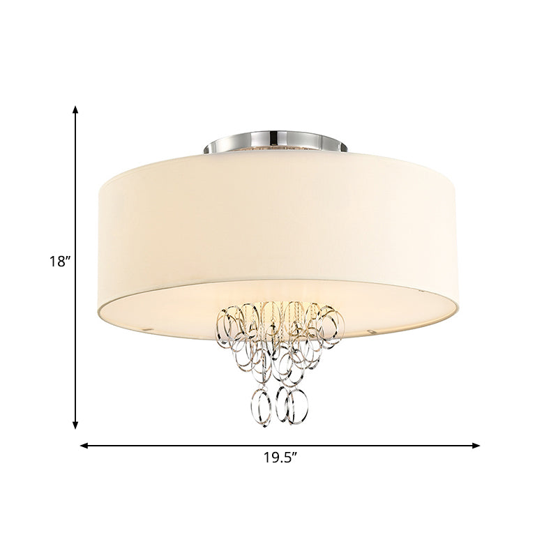 4/5 Lichter Drum Flush Mount Lampe mit Metallring weißer Stoff Schatten moderne Deckenleuchte, 19,5 "/23,5" W.