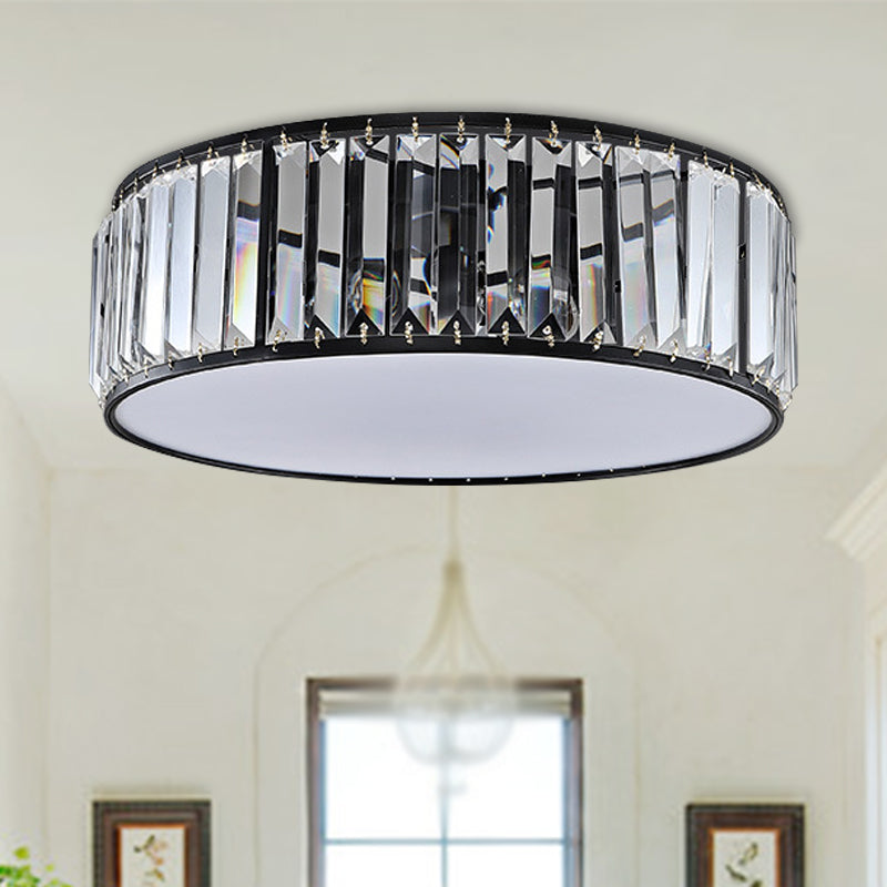 Black/Bronze Drum Flush Mount Lamp Simple 3/4/5-Light Crystal Shaded Bedroom Ceiling Light