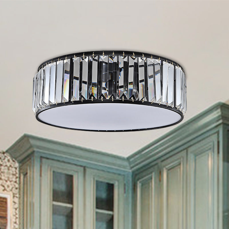 Black/Bronze Drum Flush Mount Lamp Simple 3/4/5-Light Crystal Shaded Bedroom Ceiling Light