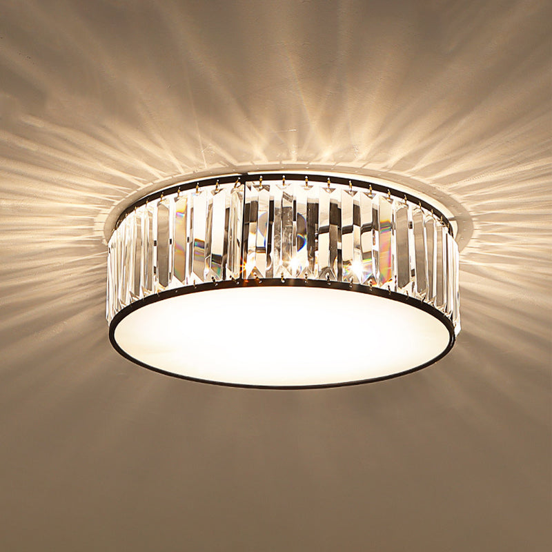Black/Bronze Drum Flush Mount Lamp Simple 3/4/5-Light Crystal Shaded Bedroom Ceiling Light