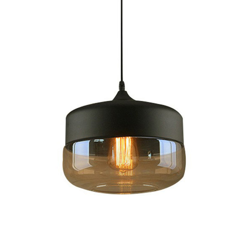 Amber Glass Shaded Hanging Lamp Vintage Style Single-Bulb Dining Room Lighting Pendant