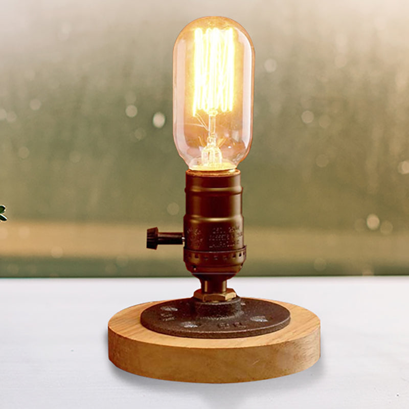 Messing Finish Mini Tischlampe mit Holzbasis Bauernhaus Metal 1 Light Restaurant Tischbeleuchtung