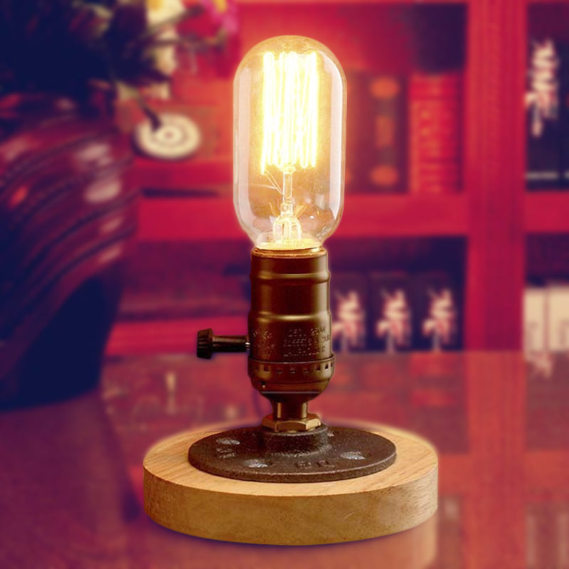 Messing Finish Mini Tischlampe mit Holzbasis Bauernhaus Metal 1 Light Restaurant Tischbeleuchtung
