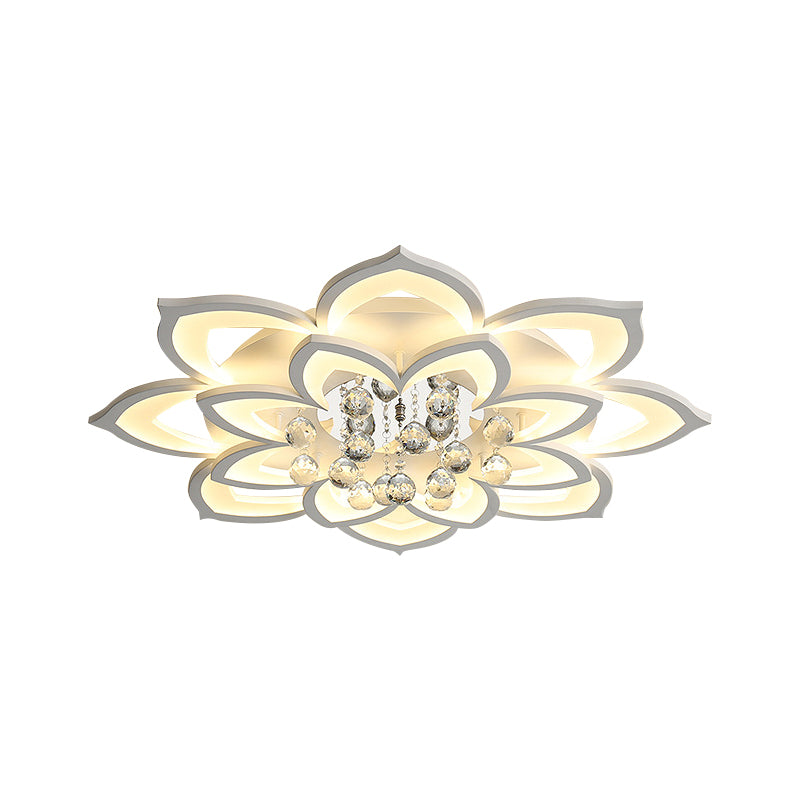 27"/31.5" W White Floral Flush Ceiling Light Contemporary LED Acrylic Flushmount Lighting with Crystal Drop in Warm/White Light
