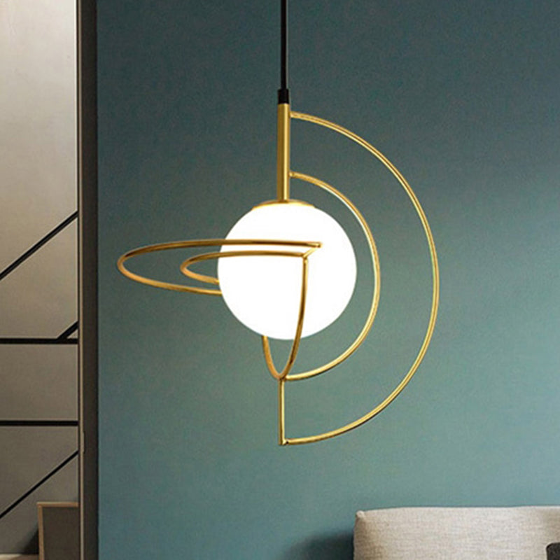 Comedor globe Luz colgante con marco de alambre Metal de vidrio 1 Luz de colgante simple en oro