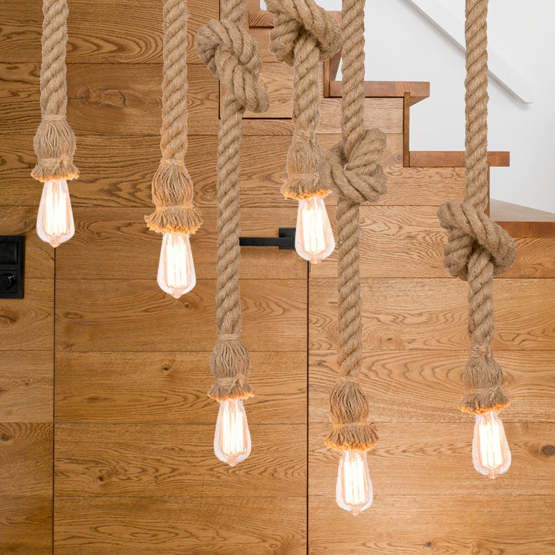 Natures Seil Beige hängende Licht mit offener Glühbirne Land 3 Lichter Balkon Anhänger Beleuchtung