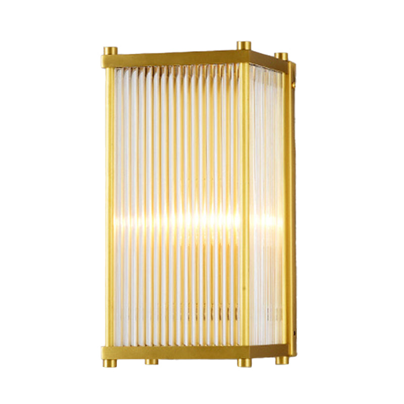 Gold Rectangular/Cylinder Wall Sconce Light Modern 1/2 Lights Fluted Crystal Wall Light Fixture for Living Room