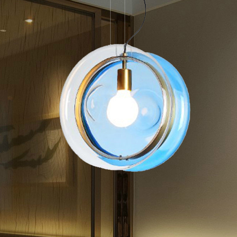 Órbita corredor suspensión del hotel vidrio claro lámpara colgante de cabeza única con anillo de latón