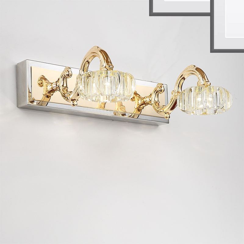 Lampada a parete per ombra rotonda Modernismo Metal 2/3/4 Bulbi Gold Finitura Vanity Lighting With Curved Brain, 13 "/19" W
