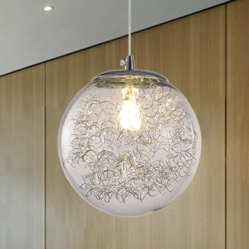 Luz de colgar esférica de vidrio transparente con alambre deco 1 iluminación colgante moderna